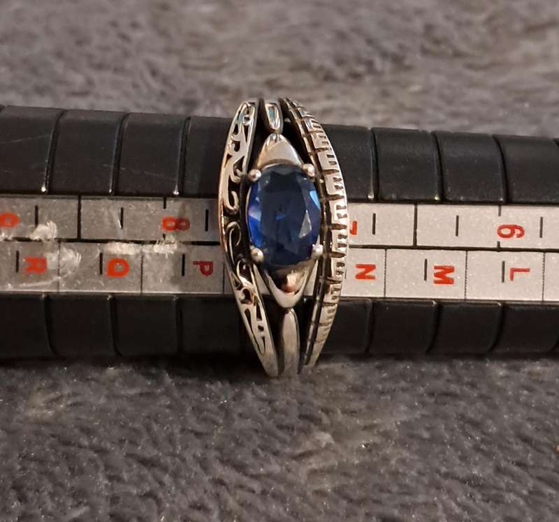 Sterling Silver Adjustable Ring Synthetic Zirconia Blue