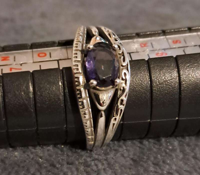Sterling Silver Adjustable Ring Synthetic Zirconia Purple