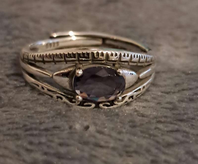 Sterling Silver Adjustable Ring Synthetic Zirconia Purple