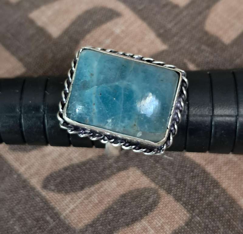 Natural Stone Adjustable Silver Plated Ring Blue