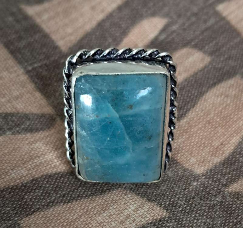 Natural Stone Adjustable Silver Plated Ring Blue
