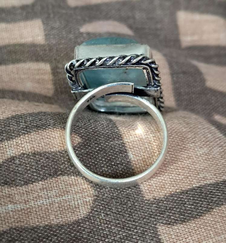 Natural Stone Adjustable Silver Plated Ring Blue