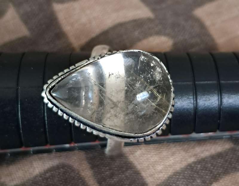 Natural Stone Adjustable Silver Plated Ring Clear