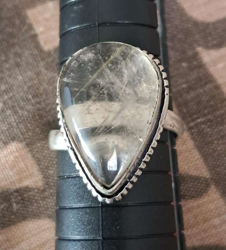 Natural Stone Adjustable Silver Plated Ring Clear