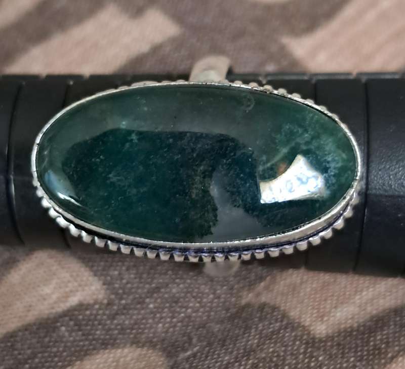 Natural Stone Adjustable Silver Plated Ring Oval Green