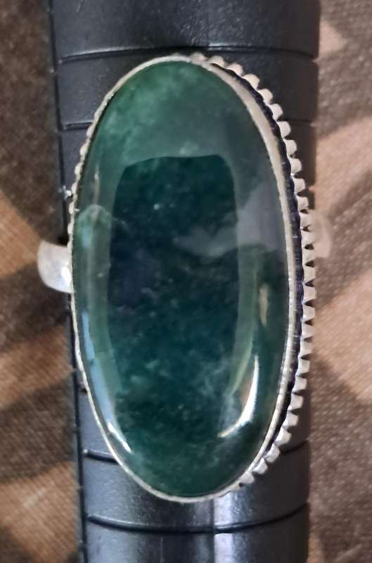 Natural Stone Adjustable Silver Plated Ring Oval Green