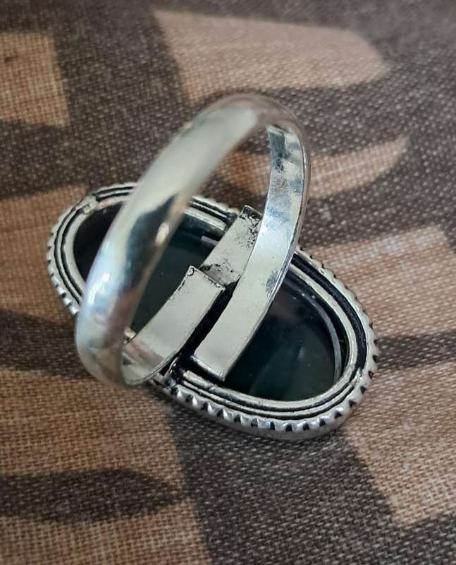 Natural Stone Adjustable Silver Plated Ring Oval Green