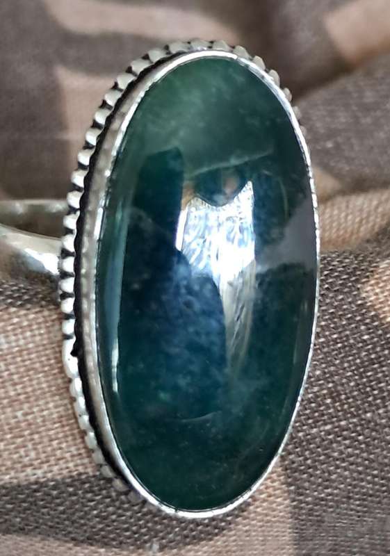 Natural Stone Adjustable Silver Plated Ring Oval Green