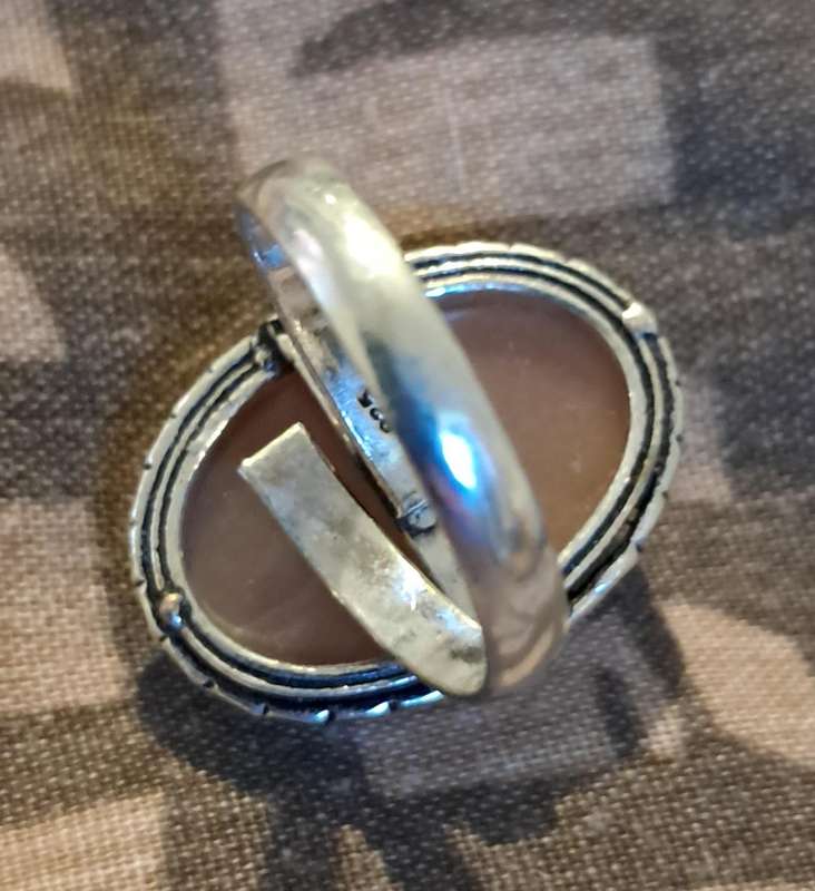 Natural Stone Adjustable Silver Plated Ring Oval Pink