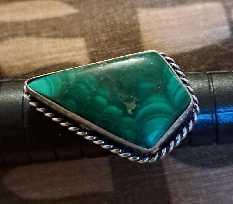 Natural Stone Adjustable Silver Plated Ring Green