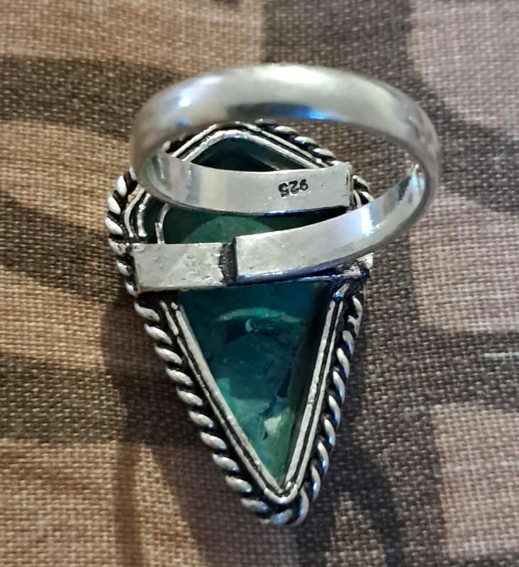 Natural Stone Adjustable Silver Plated Ring Green