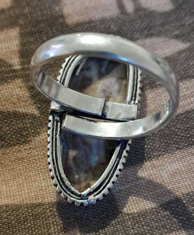 Natural Stone Adjustable Silver Plated Ring