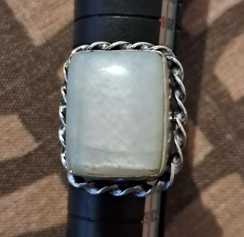 Natural Stone Adjustable Silver Plated Ring White Square