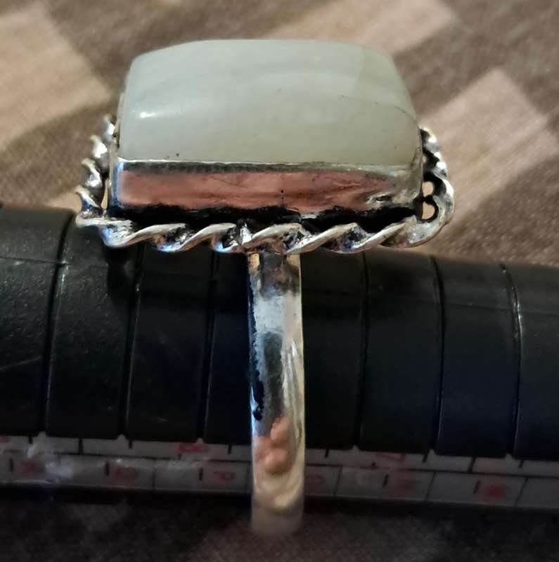 Natural Stone Adjustable Silver Plated Ring White Square