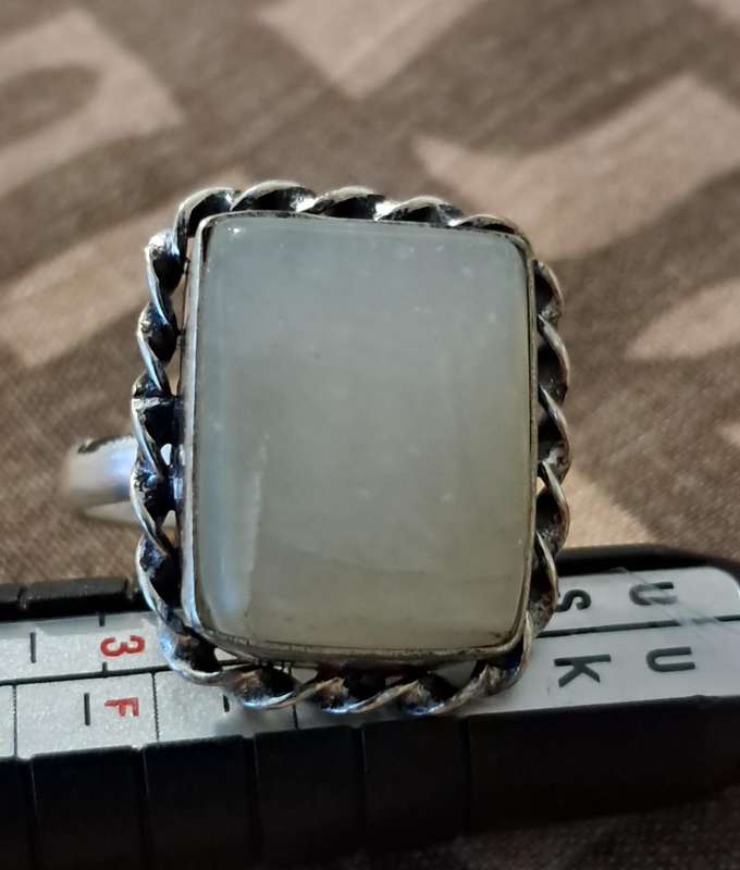 Natural Stone Adjustable Silver Plated Ring White Square
