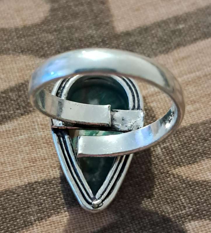 Natural Stone Adjustable Silver Plated Ring Green
