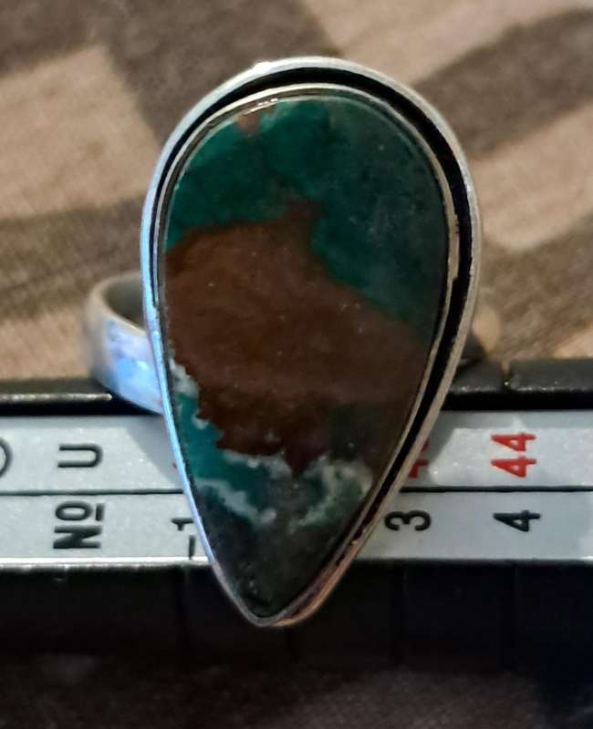 Natural Stone Adjustable Silver Plated Ring Green