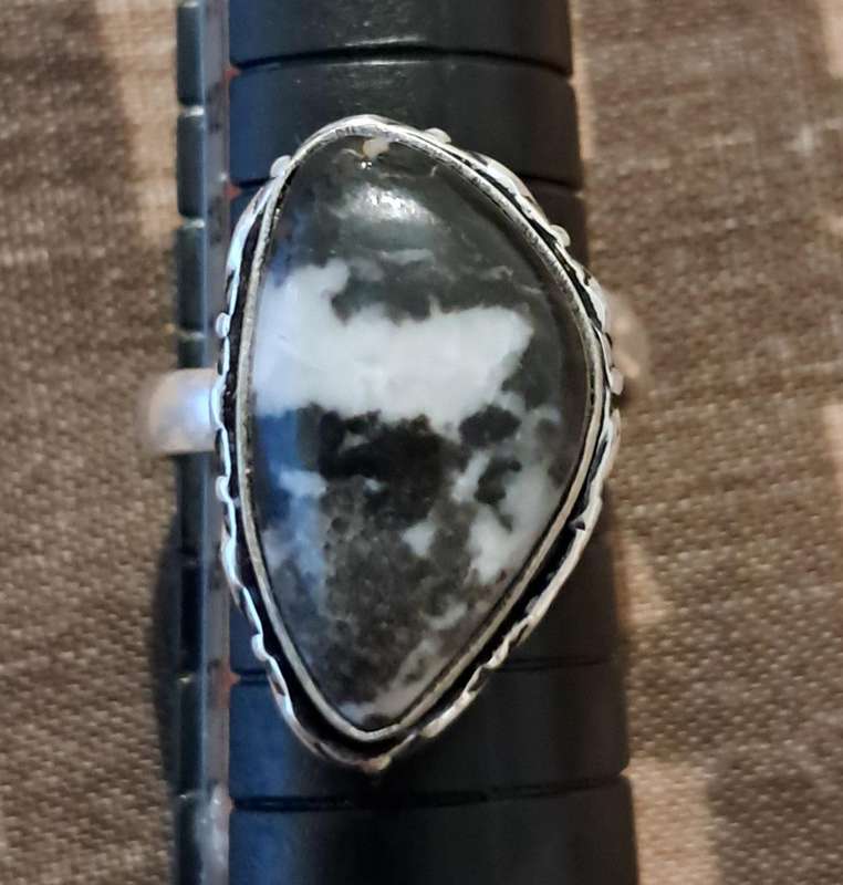 Natural Stone Adjustable Silver Plated Ring Black
