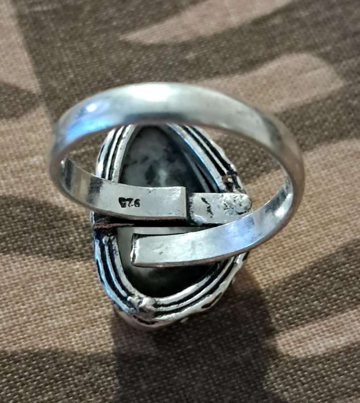 Natural Stone Adjustable Silver Plated Ring Black