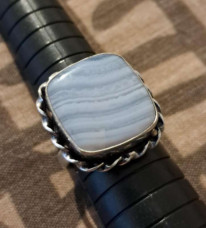 Natural Stone Adjustable Silver Plated Ring