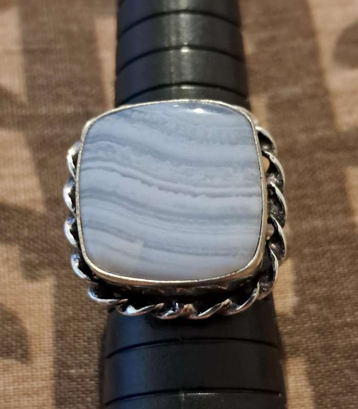 Natural Stone Adjustable Silver Plated Ring