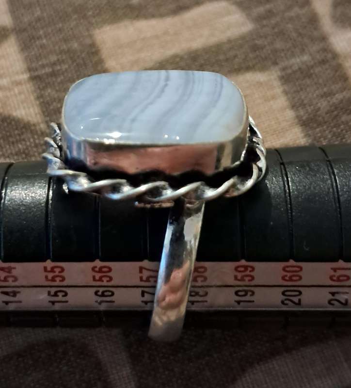 Natural Stone Adjustable Silver Plated Ring