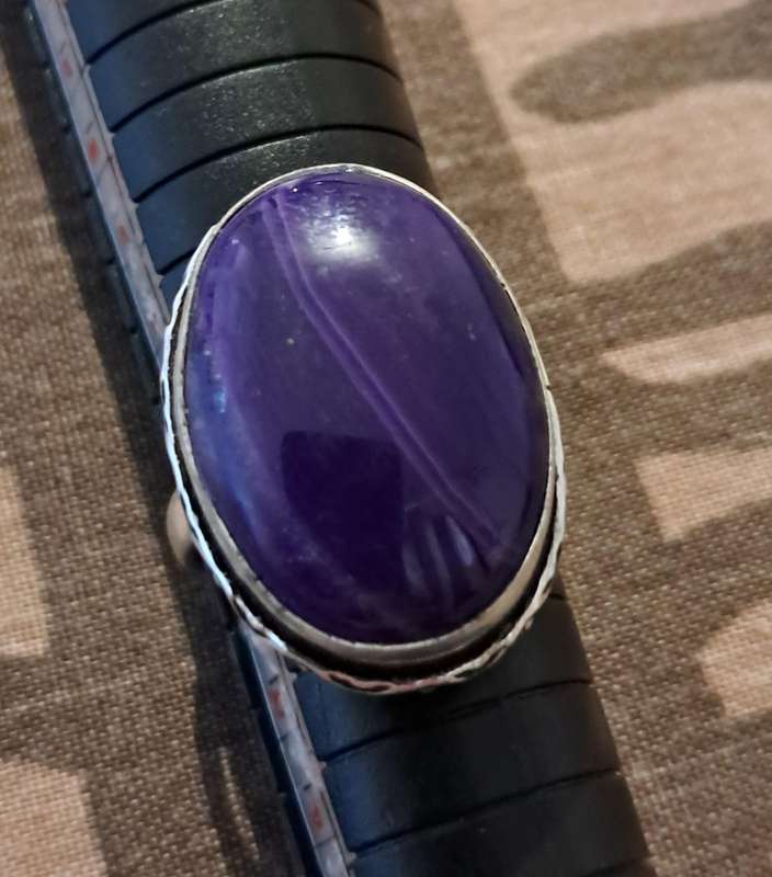 Natural Stone Silver Plated Ring  Size 9