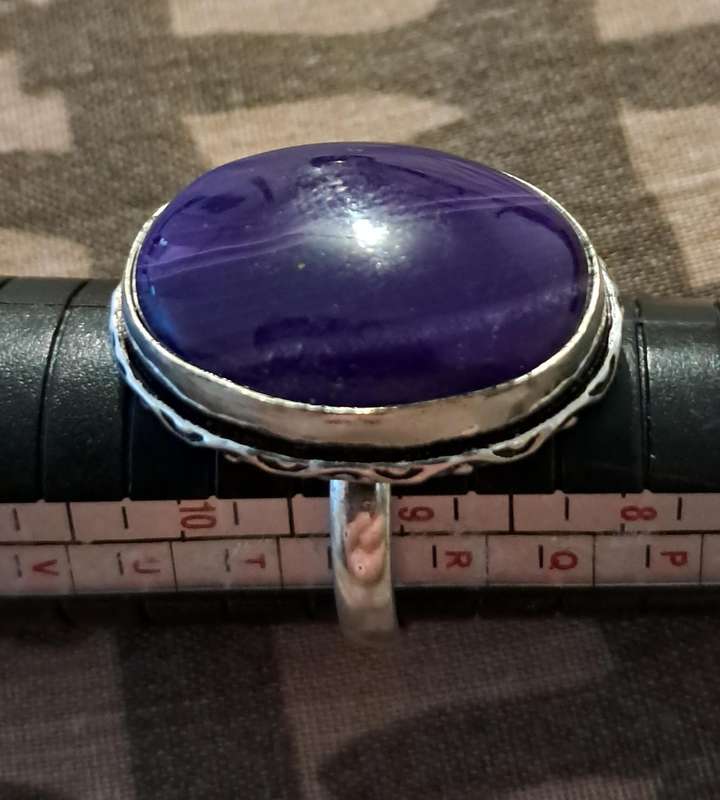 Natural Stone Silver Plated Ring  Size 9