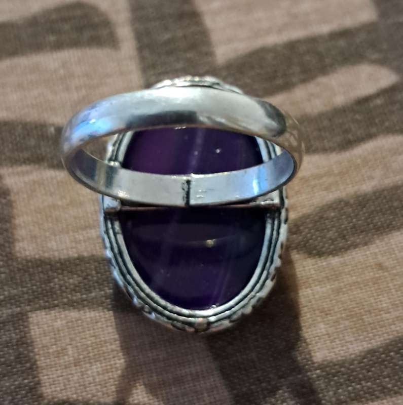 Natural Stone Silver Plated Ring  Size 9