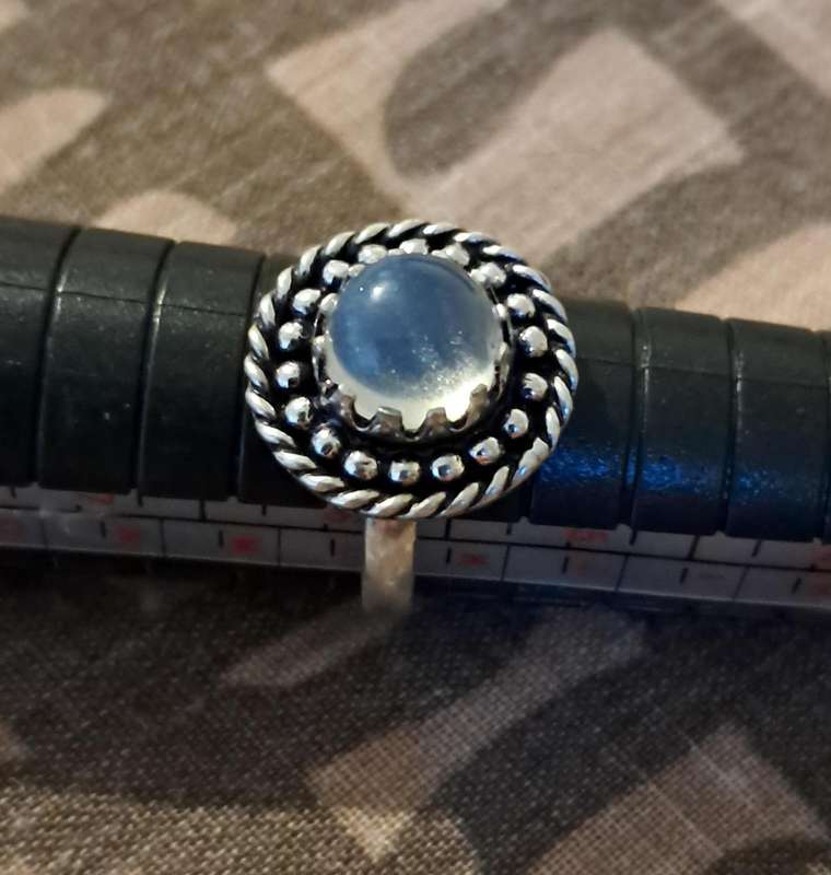 Opalite Ring Silver Plated Size 6
