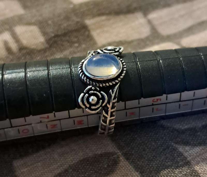 Opalite Ring Silver Plated Size 6