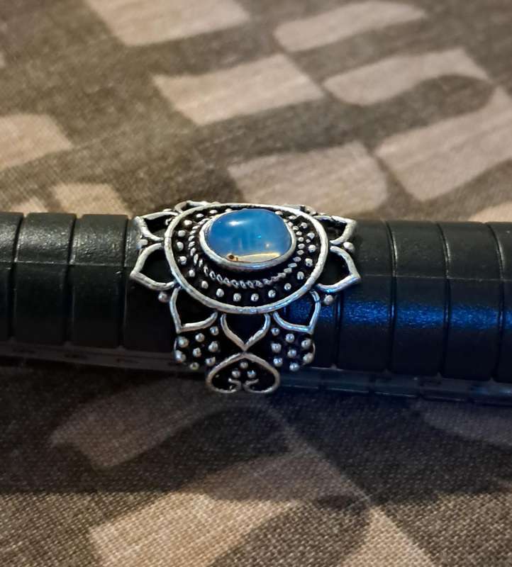 Opalite Ring Silver Plated Size 5