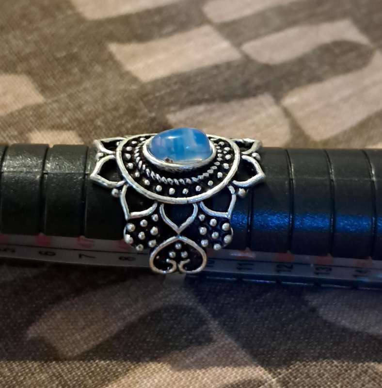 Opalite Ring Silver Plated Size 5