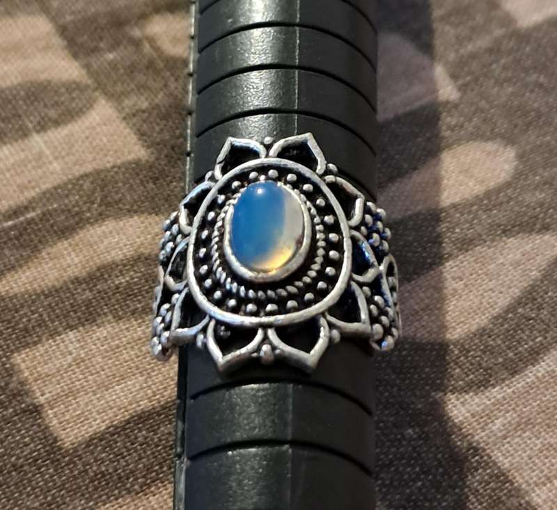 Opalite Ring Silver Plated Size 5