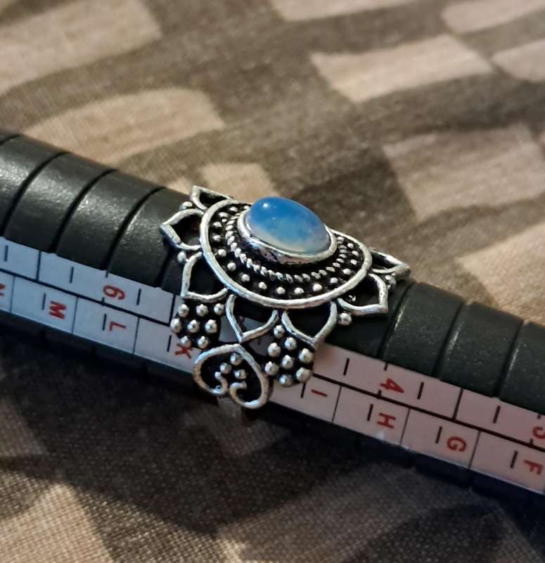 Opalite Ring Silver Plated Size 5