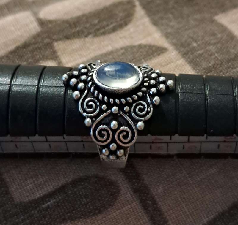Opalite Ring Silver Plated Size 5
