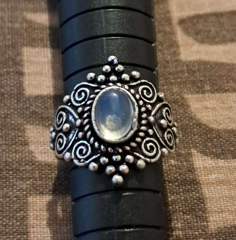 Opalite Ring Silver Plated Size 5