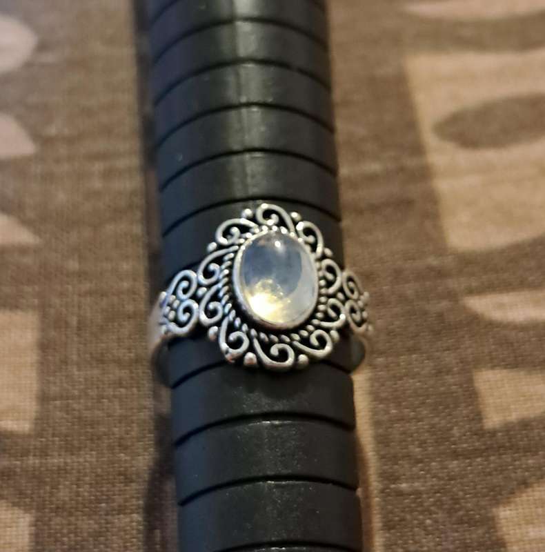 Opalite Ring Silver Plated Size 6