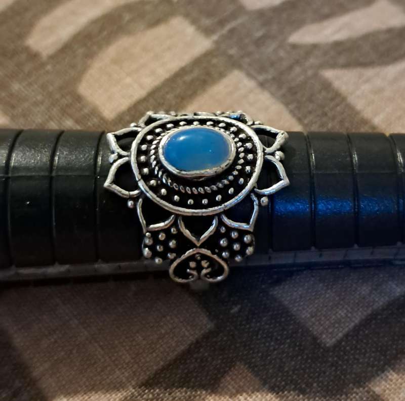 Opalite Ring Silver Plated Size 6.5