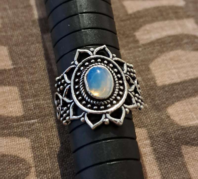 Opalite Ring Silver Plated Size 6.5