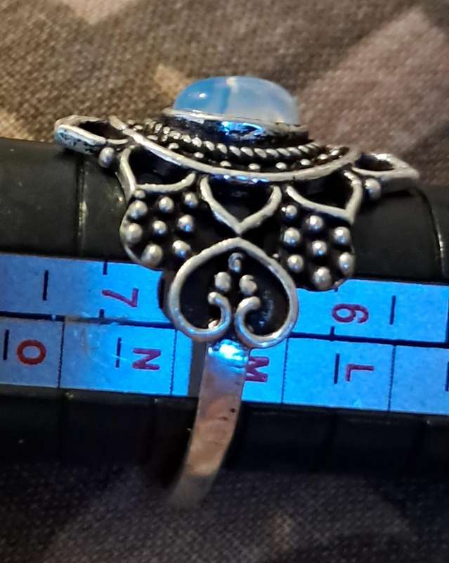 Opalite Ring Silver Plated Size 6.5