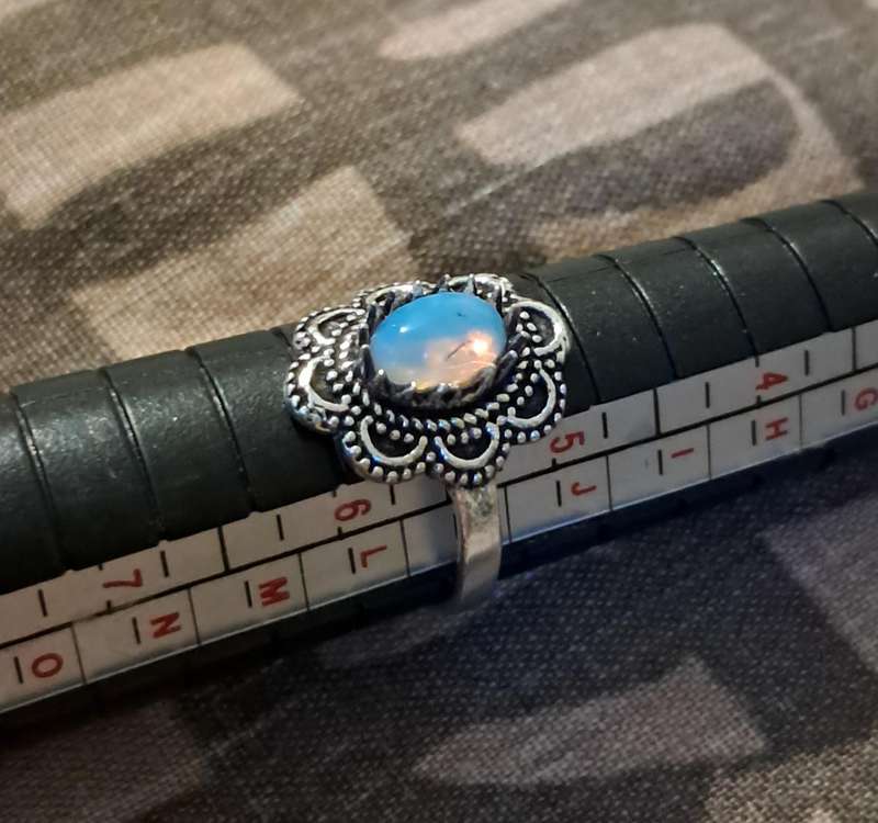 Opalite Ring Silver Plated Size 5.5