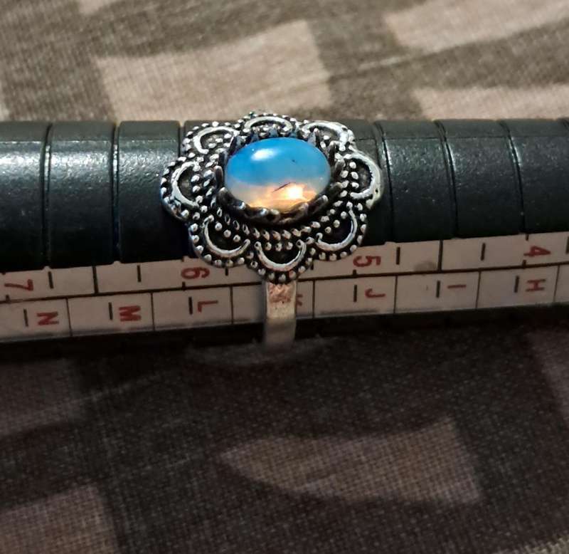 Opalite Ring Silver Plated Size 5.5
