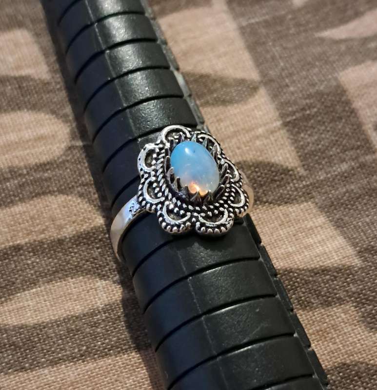Opalite Ring Silver Plated Size 5.5
