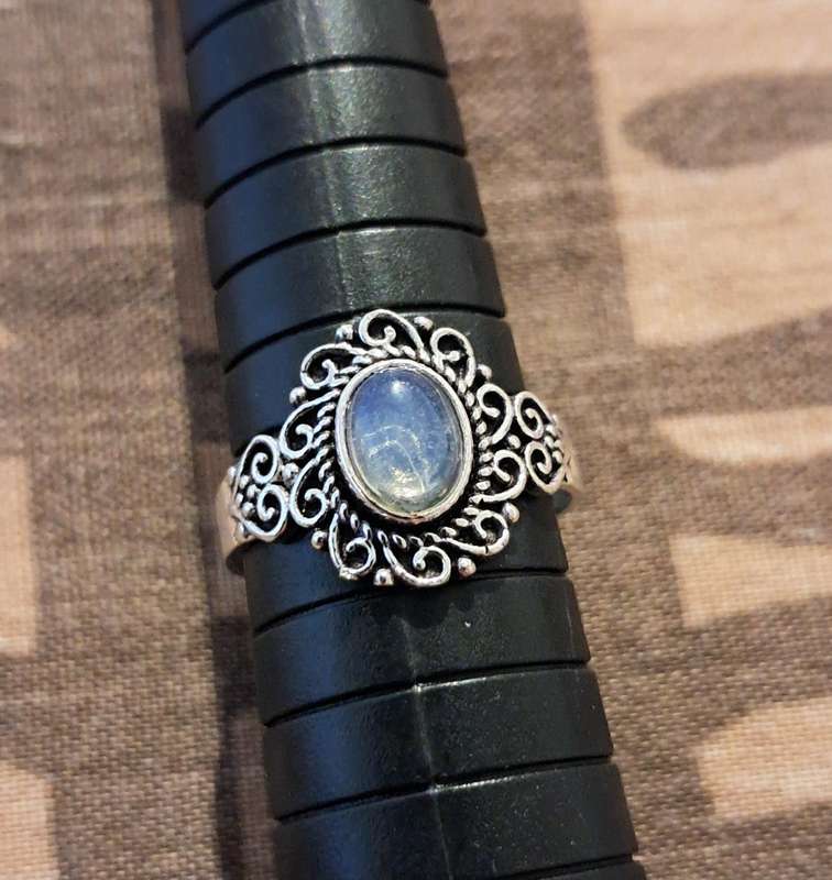 Opalite Ring Silver Plated Size 7.5