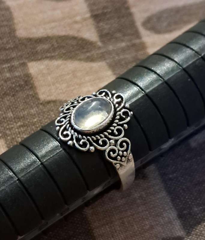 Opalite Ring Silver Plated Size 7.5