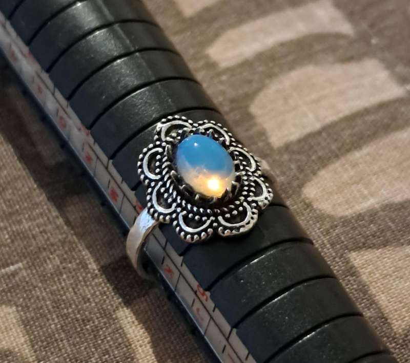 Opalite Ring Silver Plated Size 6