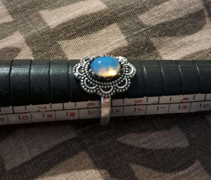 Opalite Ring Silver Plated Size 6