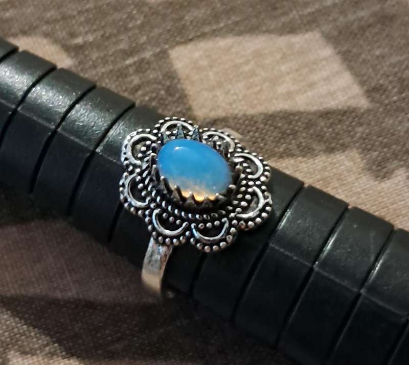 Opalite Ring Silver Plated Size 6