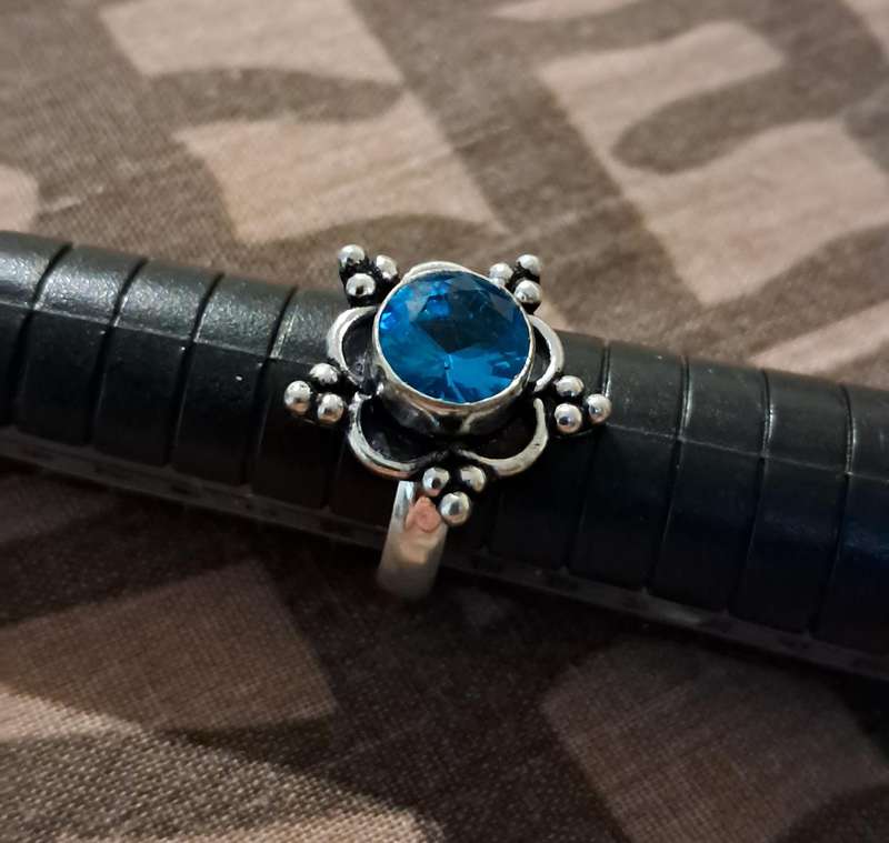 Blue Topaz Silver Plated Ring Size 6